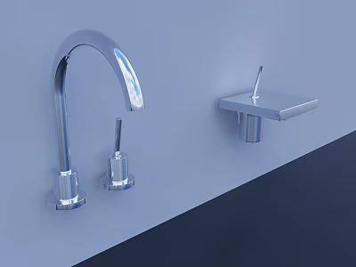 Contemporary Chrome Kitchen Faucet With Separate Handle On Wall 3d model