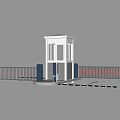 White Security Kiosk Facility With Metal Railing And Automatic Gate Barrier System 3d model