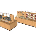Multi tiered Wooden Display Shelves In Retail Store With White Bags Boxes And Small Items