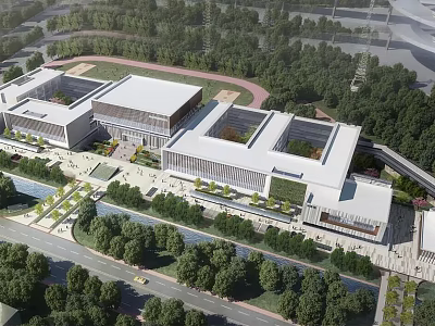 Modern School Building Campus With Green Roofs Open Courtyards And Tree Surrounded Grounds 3d model