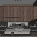 Modern Bedroom Interior With Wooden Wall Paneling Recessed Lighting Minimalist Bed Nightstands And Area Rug