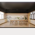 Hotel Chess Room Interior With Long Table Wooden Chairs Chessboard Decor And Potted Plant