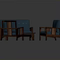 Modern Living Room Furniture Collection With Blue Sofa Wooden Armchairs And Coffee Table