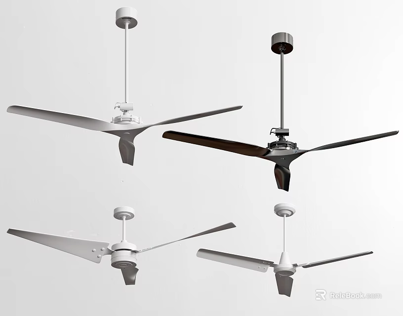Modern Ceiling Fans With Air Conditioning Multiple Styles White And Dark Designs 3d model 
