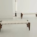 Modern Wooden Stools With Woven White Seat And Brown Frame In Minimalist Space
