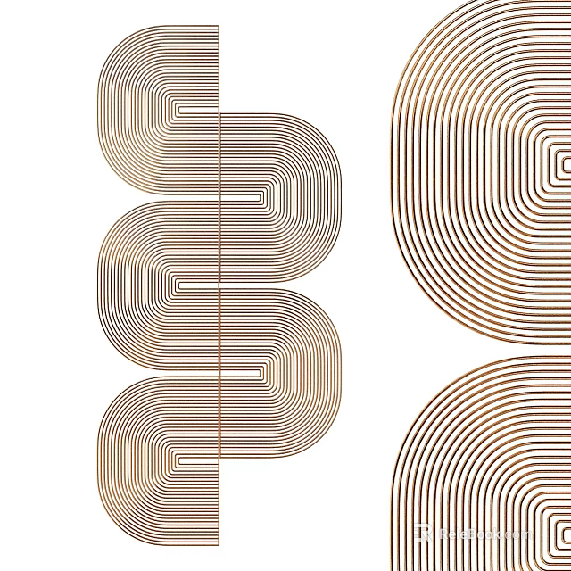 Modern Abstract Geometric Wall Decor with Gold Lines on White Background 3d model