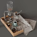 Wooden Tray With Manual Coffee Grinder Glass Pot And Kitchen Appliances