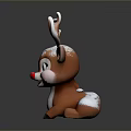 Cute Christmas Reindeer Figurine With Brown Antlers Red Nose And Snow Covered Details