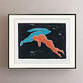 Framed Wall Artwork With Blue And Orange Human Figures On Black Background 3d model