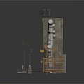 Industrial Machinery Structure With Metal Pipes Concrete Walls And Mechanical Components
