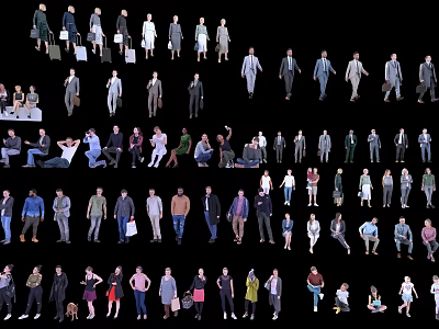 Diverse People Figures With Various Poses And Different Outfits In Design Set 3d model