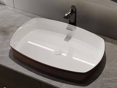 White Ceramic Above Counter Wash Basin With Black Faucet On Gray Stone Countertop 3d model