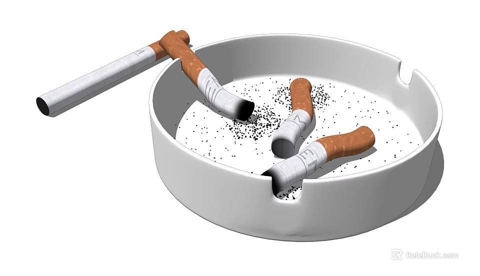 Stylish Decorative Ornament Set With White Ashtray Lit Cigarettes And Scattered Ash 3d model 