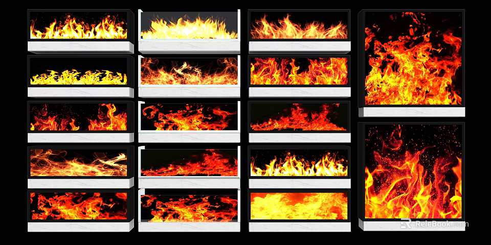 Realistic Fireplace With Multiple Different Flame Effects And Decorative Styles 3d model