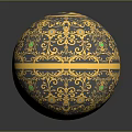 Ornate Blue And Gold Decorative Sphere With Intricate Patterns Golden Bands And Green Accents