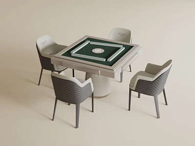 Modern Square Entertainment Table With Green Tabletop And Four Gray Woven Backrest Chairs 3d model