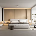 Minimalist Modern Bedroom Interior Design With Wooden Accent Wall White Bed And Armchair