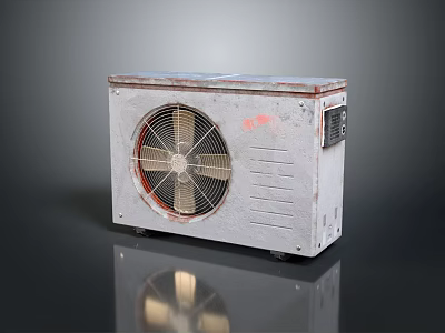 Vintage Air Conditioning Fan With Metal Casing Rusty Surface And Wheels 3d model