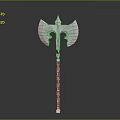 Medieval Battle Axe With Metal Blade Central Spike And Red White Decorative Striped Handle