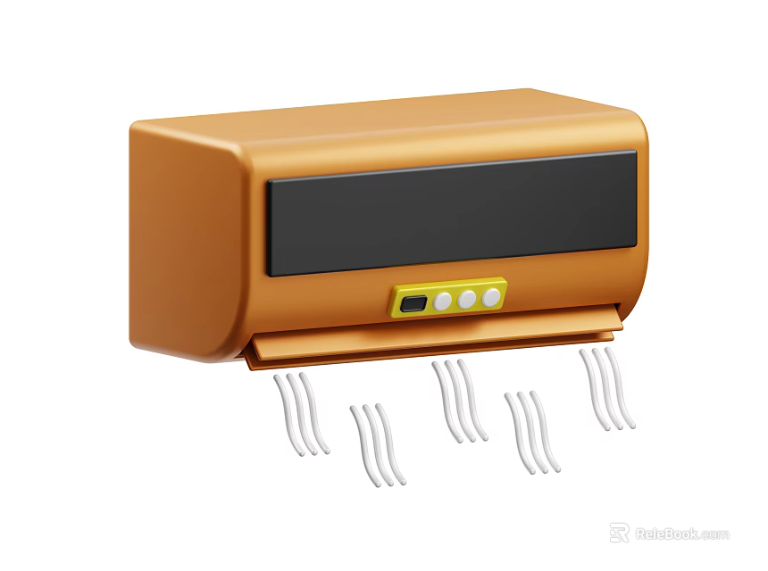 Orange Wall Mounted Air Conditioner Fan With Black Panel And Cooling Airflow 3d model 