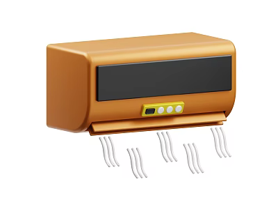 Orange Wall Mounted Air Conditioner Fan With Black Panel And Cooling Airflow 3d model
