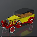 Vintage Convertible Car With Yellow Red Body Black Soft Top And White Wall Red Tires