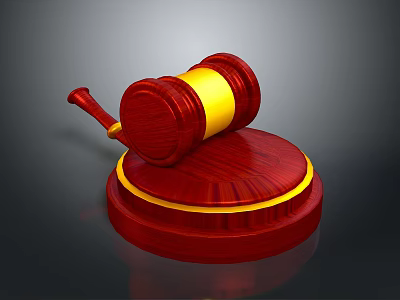 Red Wooden Mallet As Weapon With Golden Decoration On Red Base And Gray Background 3d model
