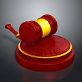 Red Wooden Mallet As Weapon With Golden Decoration On Red Base And Gray Background