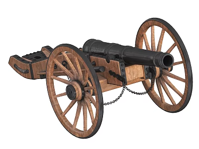 Vintage Historical Cannon Weapon Featuring Large Wooden Wheels and Black Iron Barrel 3d model