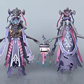 Game Fantasy Character With Elaborate Purple Pink Costumes Flowing Ribbons And Lantern Accessory