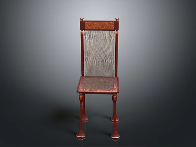 Vintage Wooden Chair Featuring Mesh Backrest Wooden Seat And Carved Legs Design 3d model