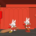 New Chinese Style Meichen Rabbit Meichen Online Red Card Wall 3d model