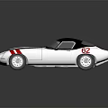 Vintage Silver Sports Car With Blue Center Stripe Red Accents Streamlined Body And Shiny Surface