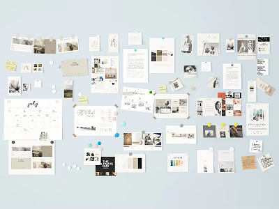 Creative Collage Board Featuring Photos Papers Notes And Design Elements 3d model