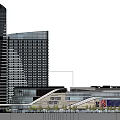 Modern Commercial Complex with High Rise Building Glass Curtain Wall and Multi Story Structure