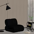 Comfortable Black Leather Bean Bag Chair with Floor Lamp and Side Table 3d model