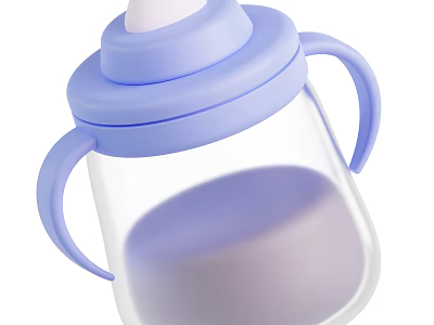 Practical Baby Bottle With Blue Lid Handles And Transparent Body For Daily Use 3d model