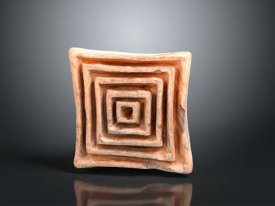 Artistic Square Layered Sculpture Carving with Light Brown Textured Surface on Black Background and Reflection 3d model