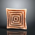 Artistic Square Layered Sculpture Carving with Light Brown Textured Surface on Black Background and Reflection
