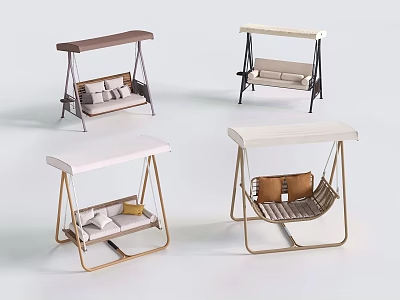 Various Design Hanging Swing Chairs With Canopies Metal Frames And Neutral Cushions 3d model