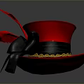 Red Top Hat With Red Feather And Black Gold Decorative Band For Daily Use