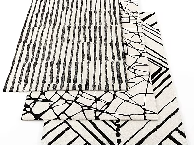 Stylish Square Rug With Black And White Geometric Patterns And Lines 3d model