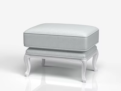 Light Gray Upholstered Footstool With Elegant Carved Legs And Soft Cushion 3d model