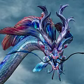 Colorful Dragon Sculpture With Intricate Horns And Feather Like Details In Sky