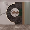Modern Background Wall Design With Marble Texture Circular Decor And Green Striped Panels 3d model