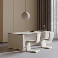 Modern Dining Table and Chair Combination Dining Chair Square Dining Table Chandelier 3d model