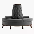 Modern Gray Round Sectional Sofa With Diamond Tufted Backrest Armrests And Wooden Legs