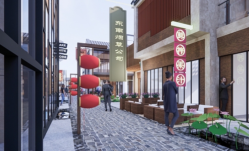 Modern Commercial Street, Port Commercial Street, Water Street, Landscape Shop, Deepening Commercial Atmosphere 3d model