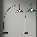 Modern Arched Floor Lamp With Black Gold Stand And Copper Green Lampshade