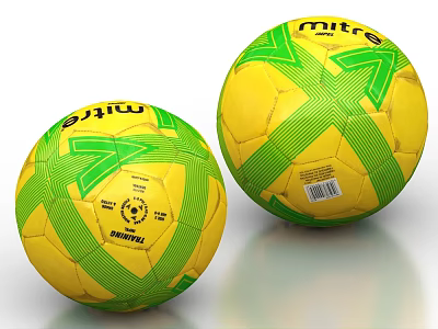 Mitre Brand Yellow And Green Soccer Balls With Striped Design For Sports 3d model